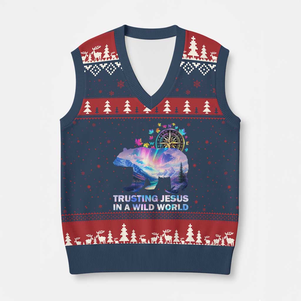 VBS 2025 Adventure Bear V-Neck Knit Sweater Vest Trusting Jesus In A Wild World Northen Lights - Wonder Print Shop