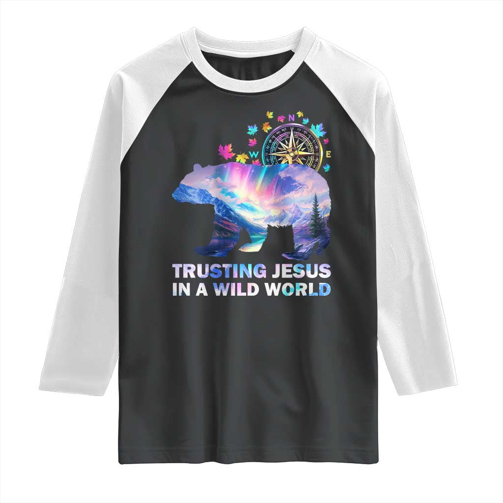 VBS 2025 Adventure Bear Raglan Shirt Trusting Jesus In A Wild World Northen Lights