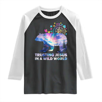 VBS 2025 Adventure Bear Raglan Shirt Trusting Jesus In A Wild World Northen Lights