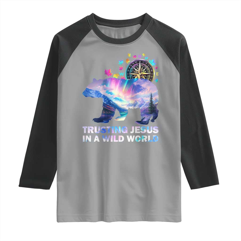 VBS 2025 Adventure Bear Raglan Shirt Trusting Jesus In A Wild World Northen Lights