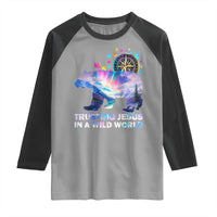 VBS 2025 Adventure Bear Raglan Shirt Trusting Jesus In A Wild World Northen Lights