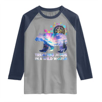 VBS 2025 Adventure Bear Raglan Shirt Trusting Jesus In A Wild World Northen Lights