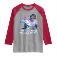 VBS 2025 Adventure Bear Raglan Shirt Trusting Jesus In A Wild World Northen Lights