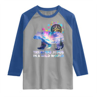 VBS 2025 Adventure Bear Raglan Shirt Trusting Jesus In A Wild World Northen Lights