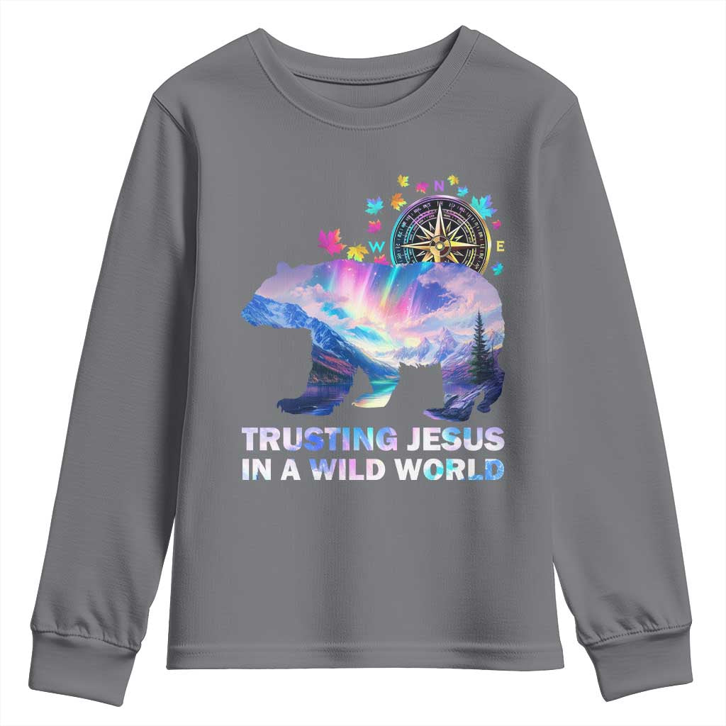 VBS 2025 Adventure Bear Youth Sweatshirt Trusting Jesus In A Wild World Northen Lights