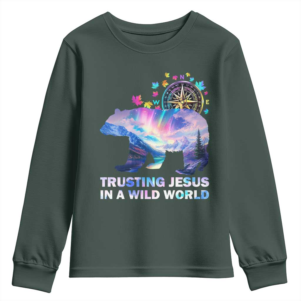 VBS 2025 Adventure Bear Youth Sweatshirt Trusting Jesus In A Wild World Northen Lights