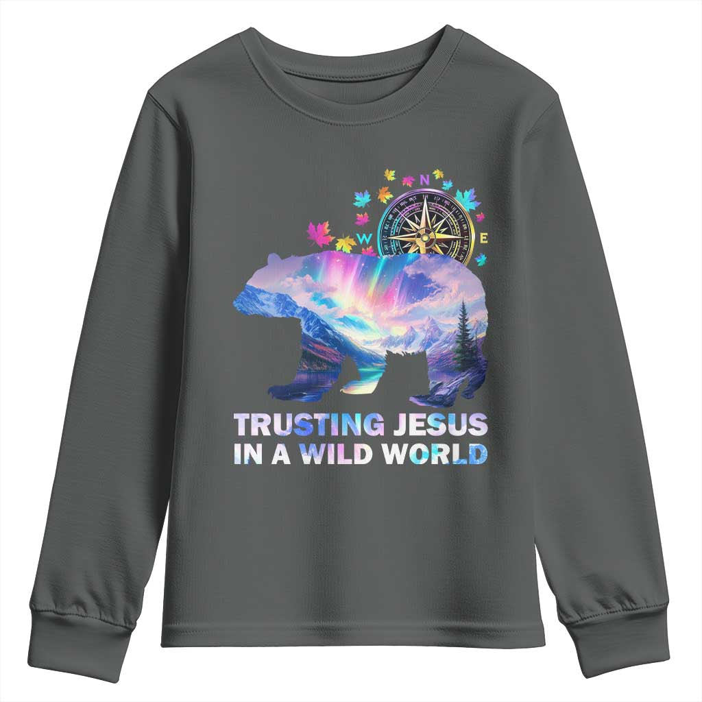 VBS 2025 Adventure Bear Youth Sweatshirt Trusting Jesus In A Wild World Northen Lights