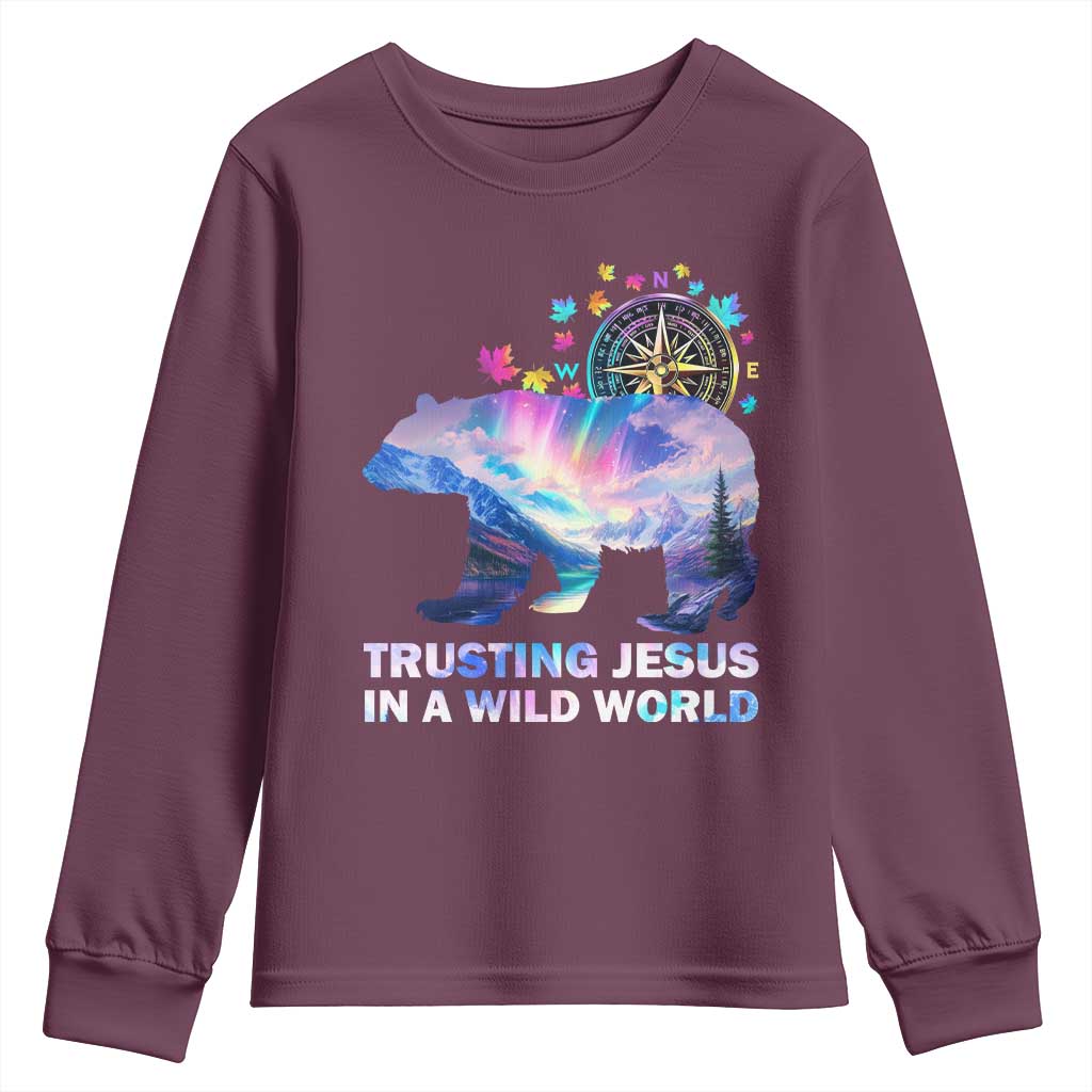VBS 2025 Adventure Bear Youth Sweatshirt Trusting Jesus In A Wild World Northen Lights