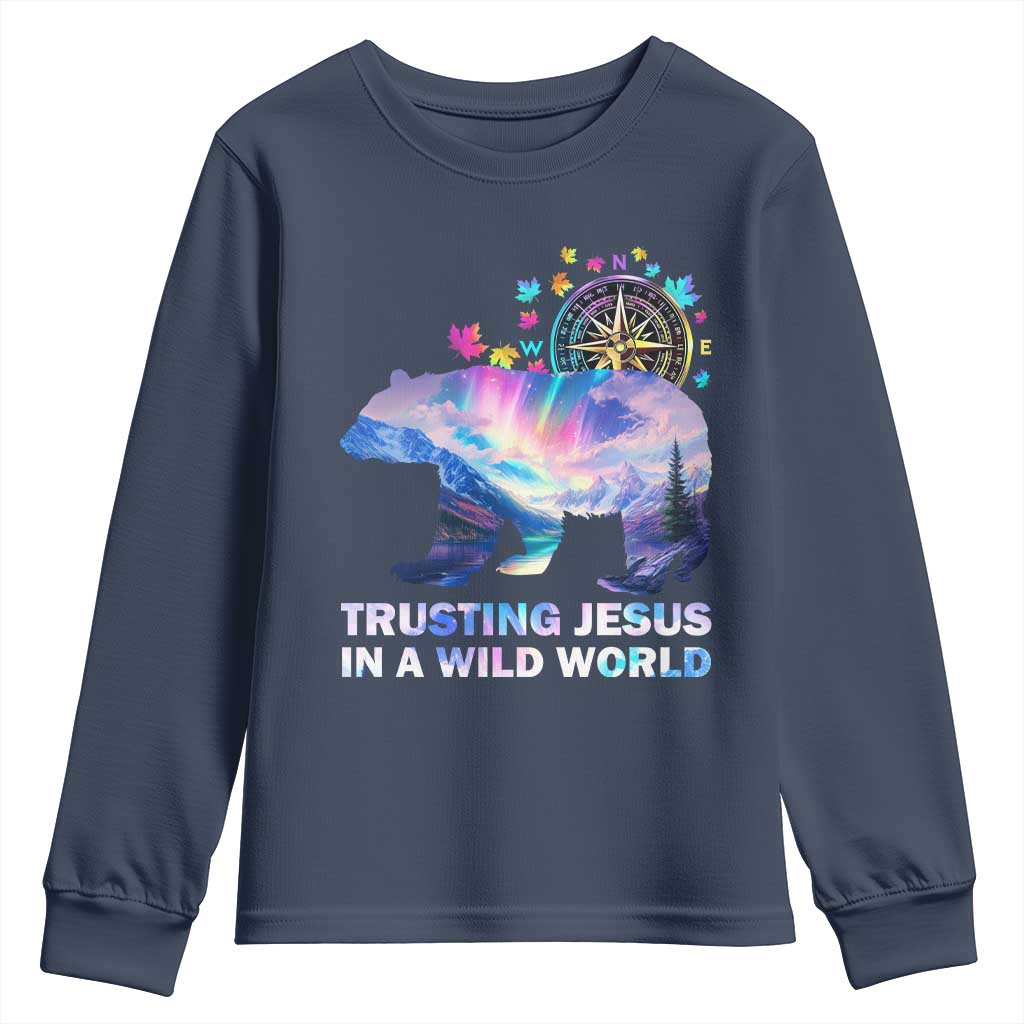 VBS 2025 Adventure Bear Youth Sweatshirt Trusting Jesus In A Wild World Northen Lights