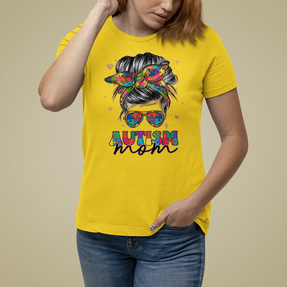 Autism Mom Much Stronger Messy Bun Mom Support Autism Autistic Kids T Shirt For Women - Wonder Print Shop