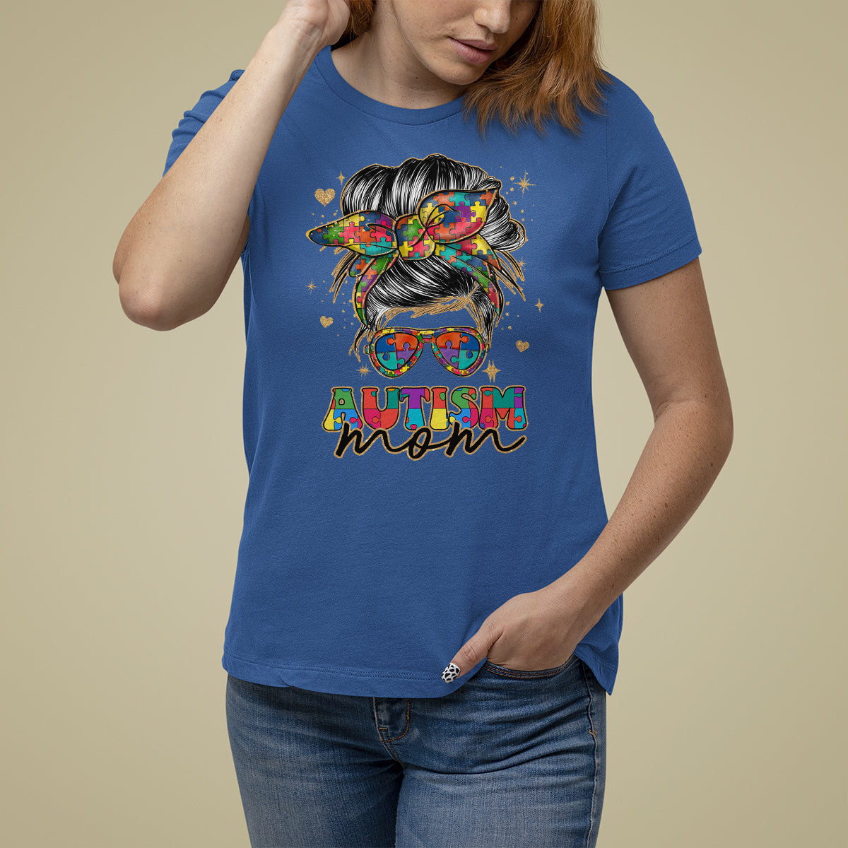 Autism Mom Much Stronger Messy Bun Mom Support Autism Autistic Kids T Shirt For Women - Wonder Print Shop