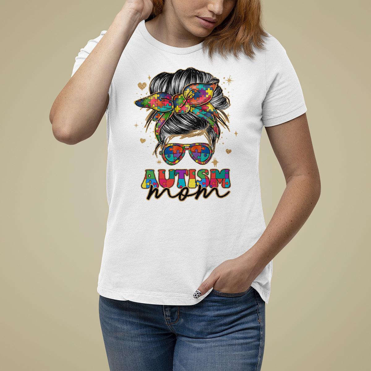 Autism Mom Much Stronger Messy Bun Mom Support Autism Autistic Kids T Shirt For Women - Wonder Print Shop