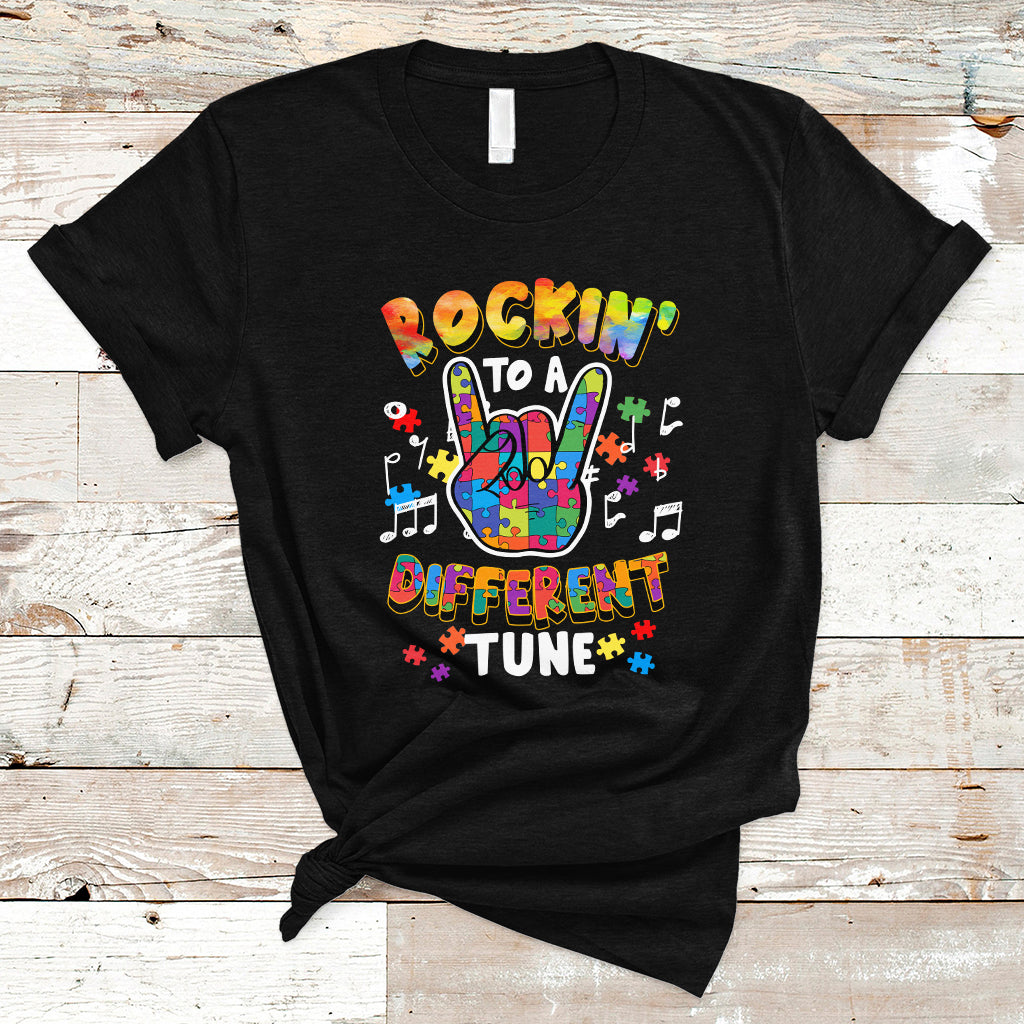 Autism Rockin' To A Different Tune Support Autism Autistic Embrace Neurodiversity T Shirt - Wonder Print Shop