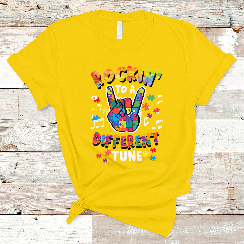 Autism Rockin' To A Different Tune Support Autism Autistic Embrace Neurodiversity T Shirt - Wonder Print Shop
