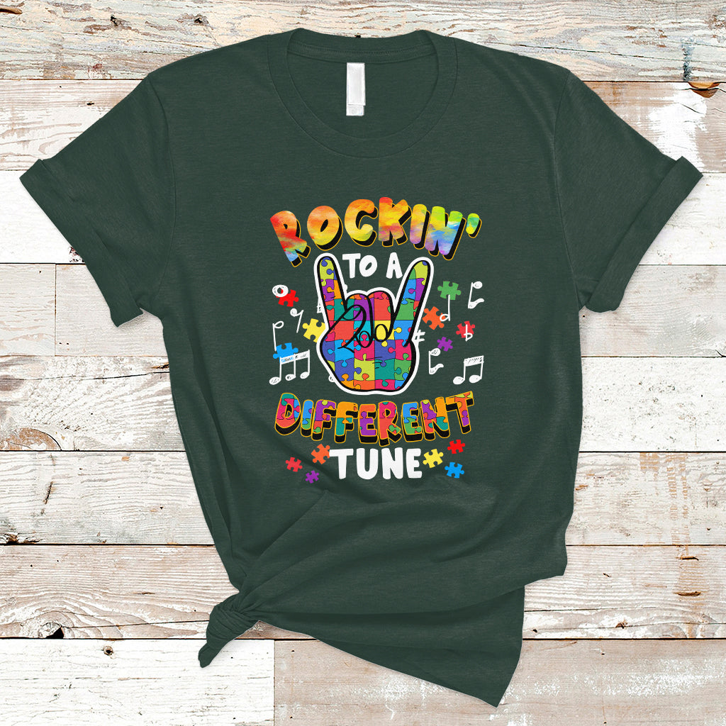 Autism Rockin' To A Different Tune Support Autism Autistic Embrace Neurodiversity T Shirt - Wonder Print Shop