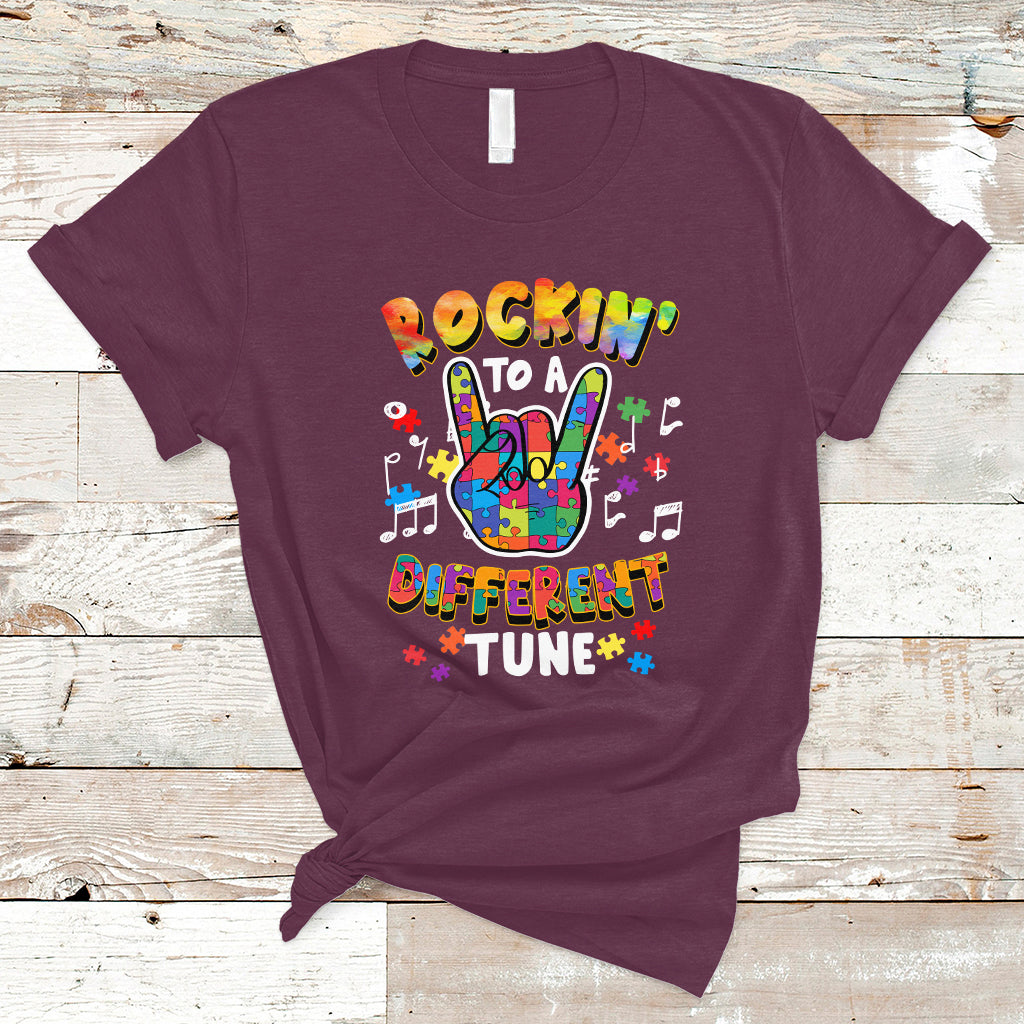 Autism Rockin' To A Different Tune Support Autism Autistic Embrace Neurodiversity T Shirt - Wonder Print Shop