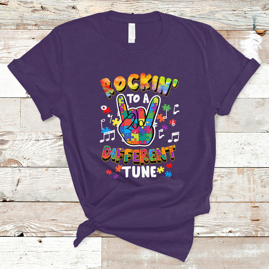 Autism Rockin' To A Different Tune Support Autism Autistic Embrace Neurodiversity T Shirt - Wonder Print Shop
