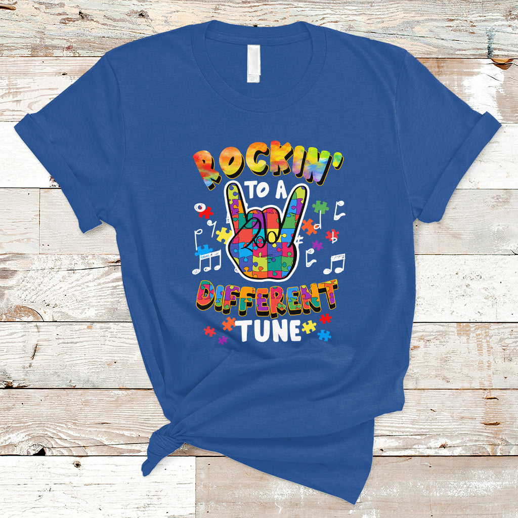 Autism Rockin' To A Different Tune Support Autism Autistic Embrace Neurodiversity T Shirt - Wonder Print Shop