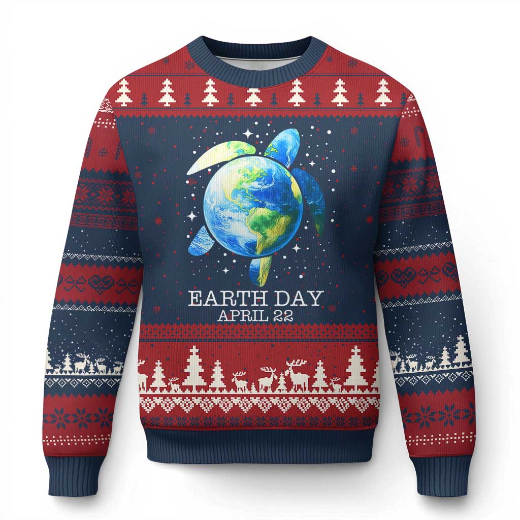 Earth Day Sea Turtle Ugly Christmas Sweater Restore Earth Save The Planet - Wonder Print Shop