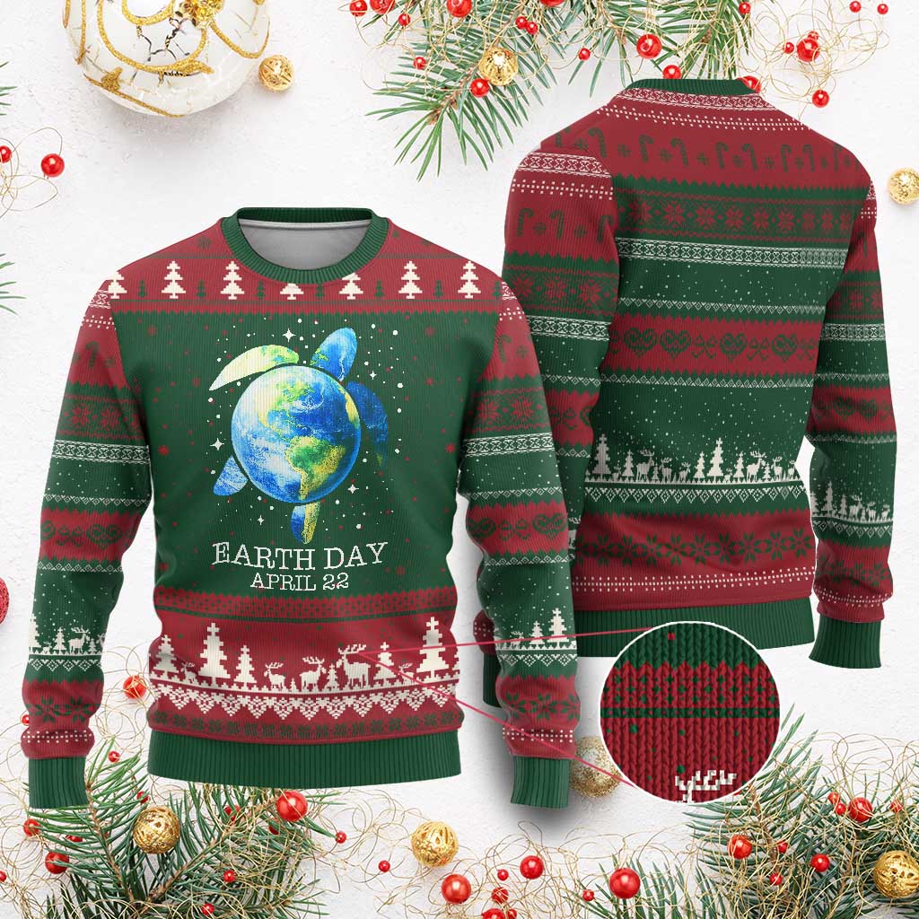 Earth Day Sea Turtle Ugly Christmas Sweater Restore Earth Save The Planet - Wonder Print Shop