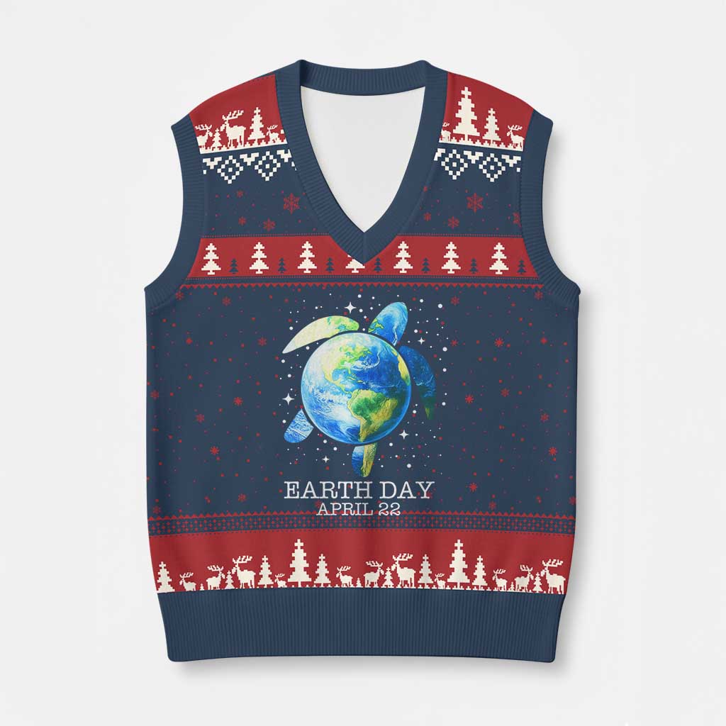 Earth Day Sea Turtle V-Neck Knit Sweater Vest Restore Earth Save The Planet - Wonder Print Shop