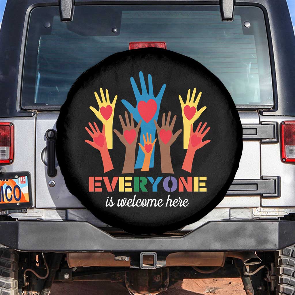 Everyone Is Welcome Here Spare Tire Cover Equality Rainbow Fist Hands