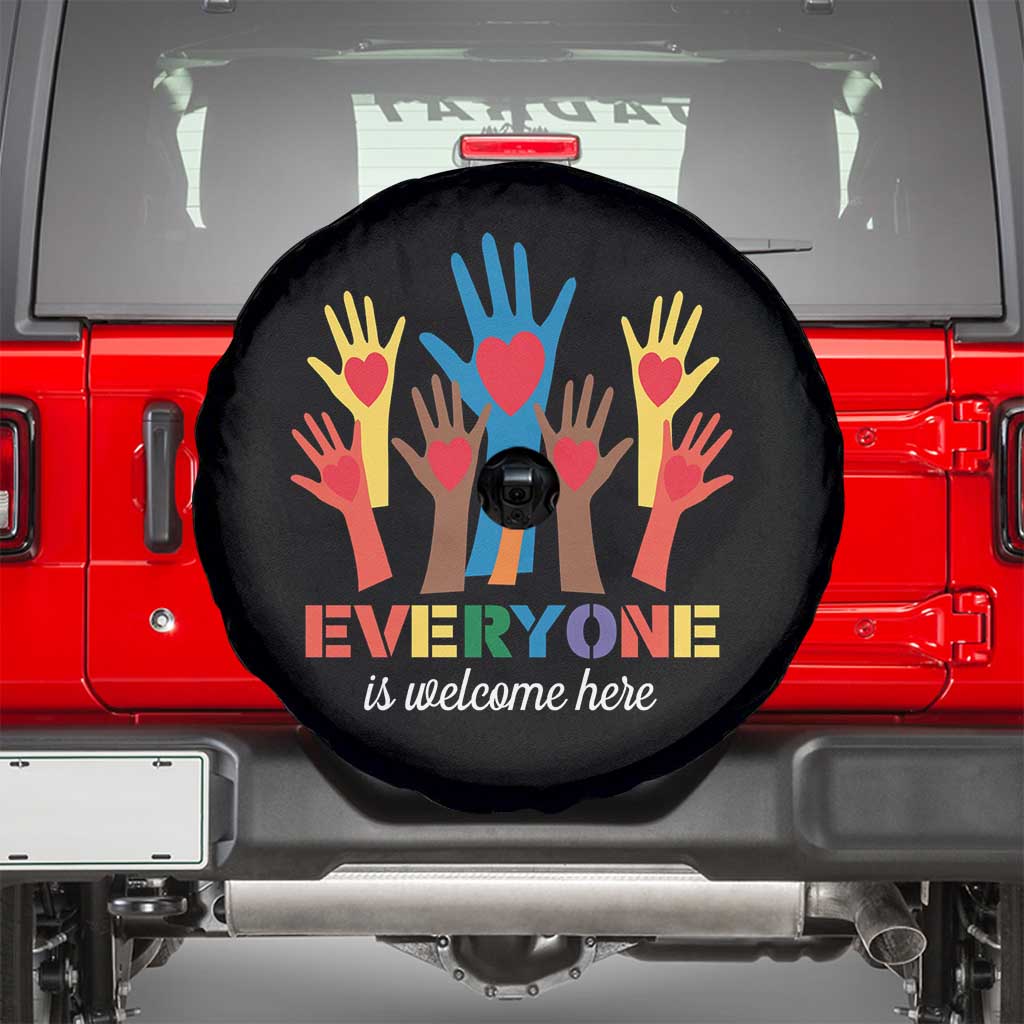 Everyone Is Welcome Here Spare Tire Cover Equality Rainbow Fist Hands