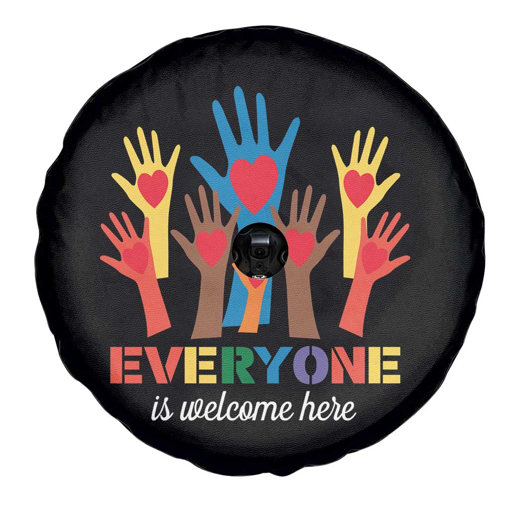 Everyone Is Welcome Here Spare Tire Cover Equality Rainbow Fist Hands