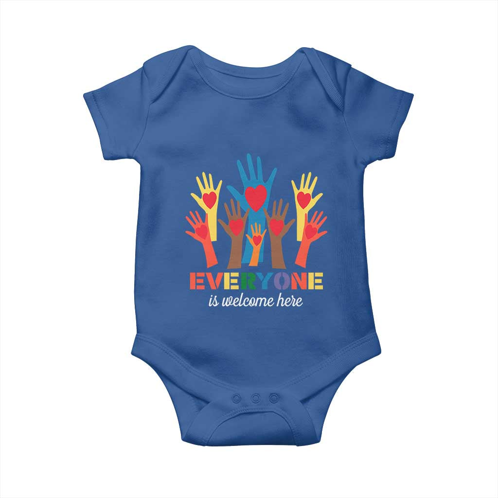 Everyone Is Welcome Here Baby Onesie Equality Rainbow Fist Hands