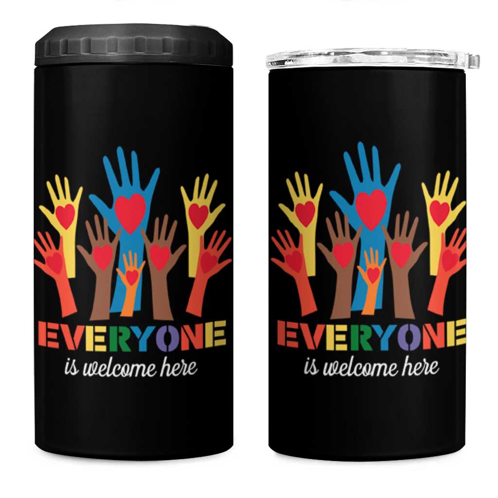 Everyone Is Welcome Here 4 in 1 Can Cooler Tumbler Equality Rainbow Fist Hands