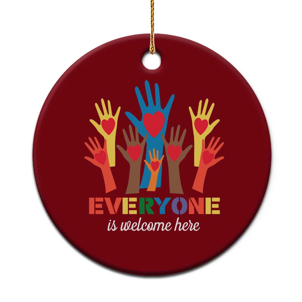 Everyone Is Welcome Here Ceramic Ornament Equality Rainbow Fist Hands - Wonder Print Shop