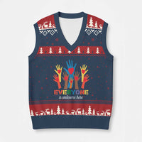 Everyone Is Welcome Here V-Neck Knit Sweater Vest Equality Rainbow Fist Hands - Wonder Print Shop