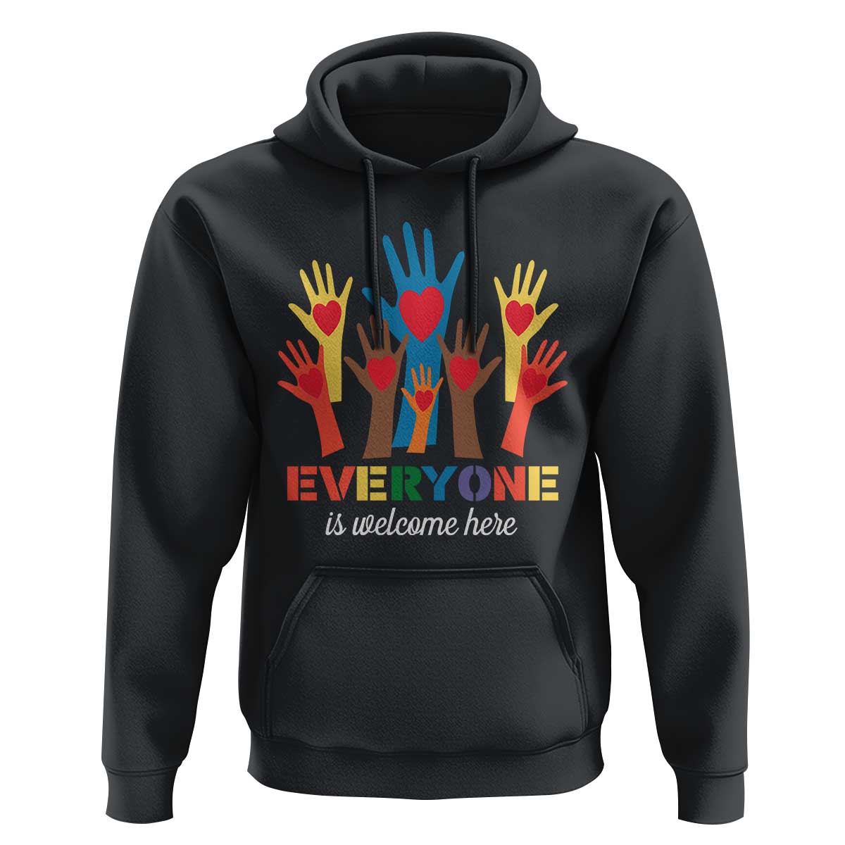 Everyone Is Welcome Here Hoodie Equality Rainbow Fist Hands