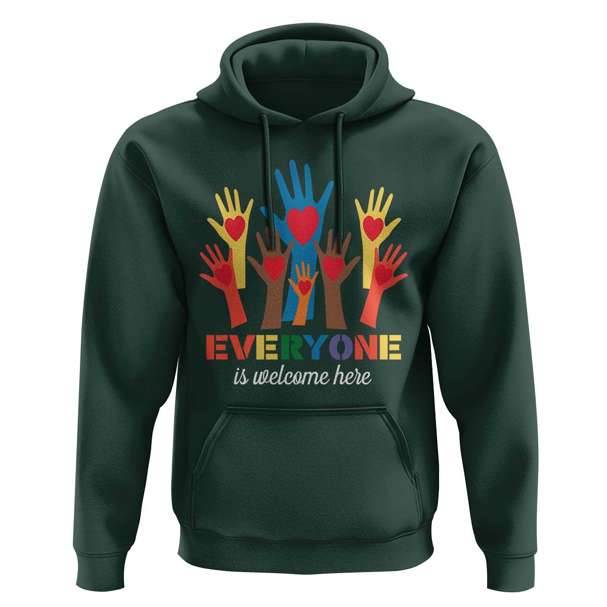 Everyone Is Welcome Here Hoodie Equality Rainbow Fist Hands