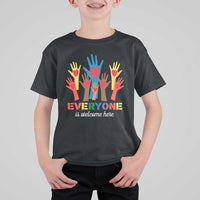Everyone Is Welcome Here T Shirt For Kid Equality Rainbow Fist Hands