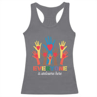 Everyone Is Welcome Here Racerback Tank Top Equality Rainbow Fist Hands