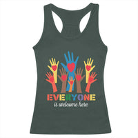 Everyone Is Welcome Here Racerback Tank Top Equality Rainbow Fist Hands