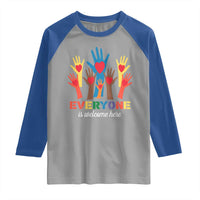 Everyone Is Welcome Here Raglan Shirt Equality Rainbow Fist Hands