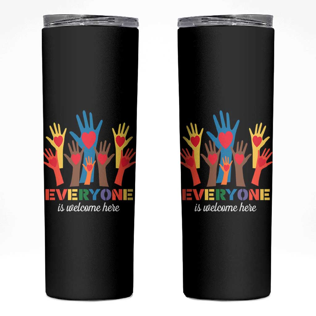 Everyone Is Welcome Here Skinny Tumbler Equality Rainbow Fist Hands