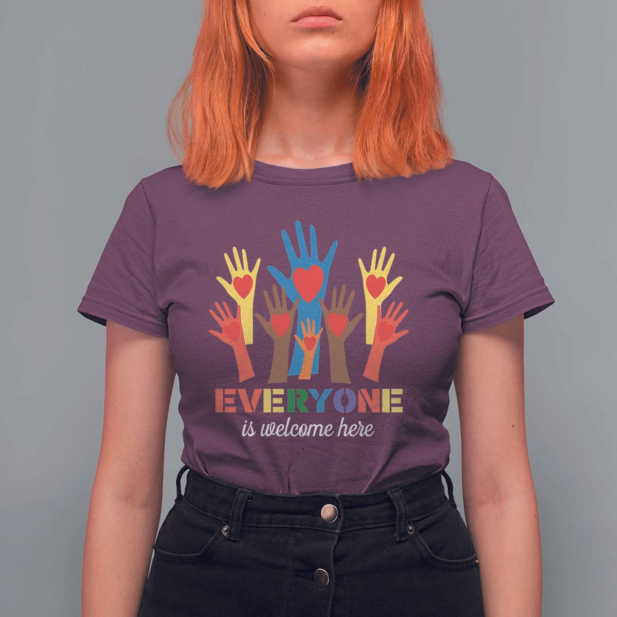 Everyone Is Welcome Here T Shirt For Women Equality Rainbow Fist Hands