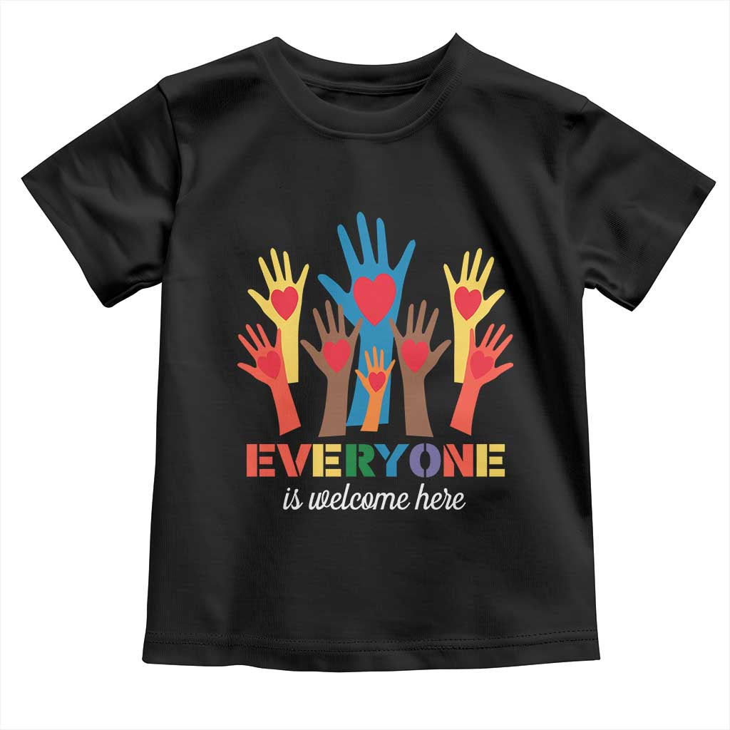 Everyone Is Welcome Here Toddler T Shirt Equality Rainbow Fist Hands