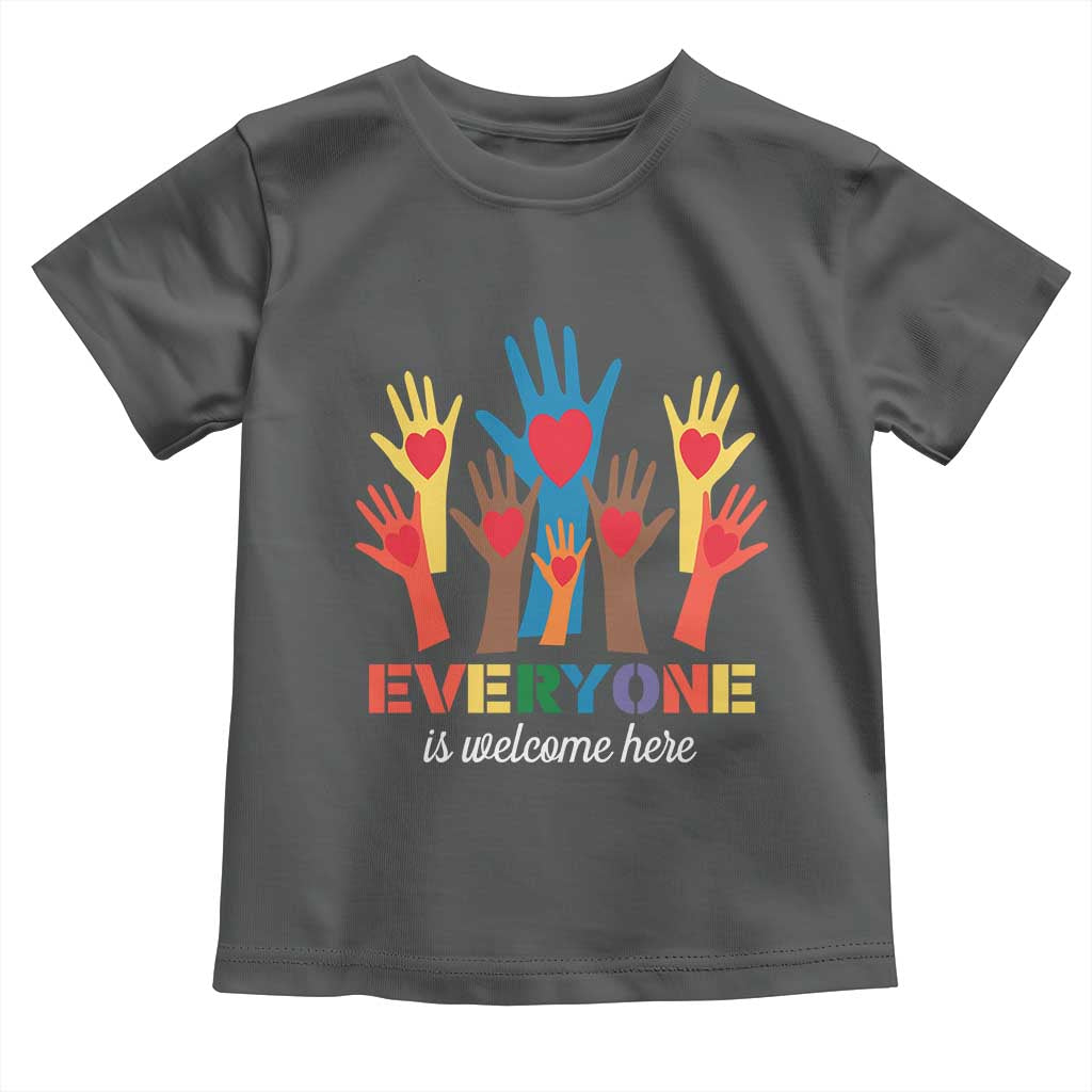 Everyone Is Welcome Here Toddler T Shirt Equality Rainbow Fist Hands