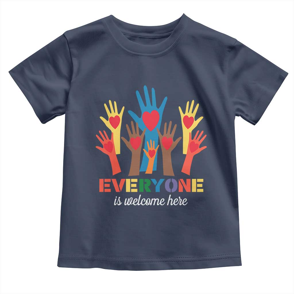 Everyone Is Welcome Here Toddler T Shirt Equality Rainbow Fist Hands
