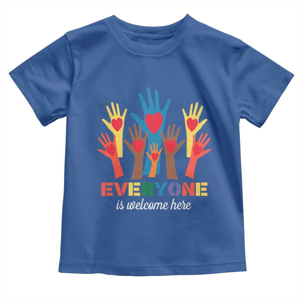 Everyone Is Welcome Here Toddler T Shirt Equality Rainbow Fist Hands