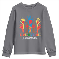 Everyone Is Welcome Here Youth Sweatshirt Equality Rainbow Fist Hands