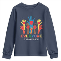 Everyone Is Welcome Here Youth Sweatshirt Equality Rainbow Fist Hands
