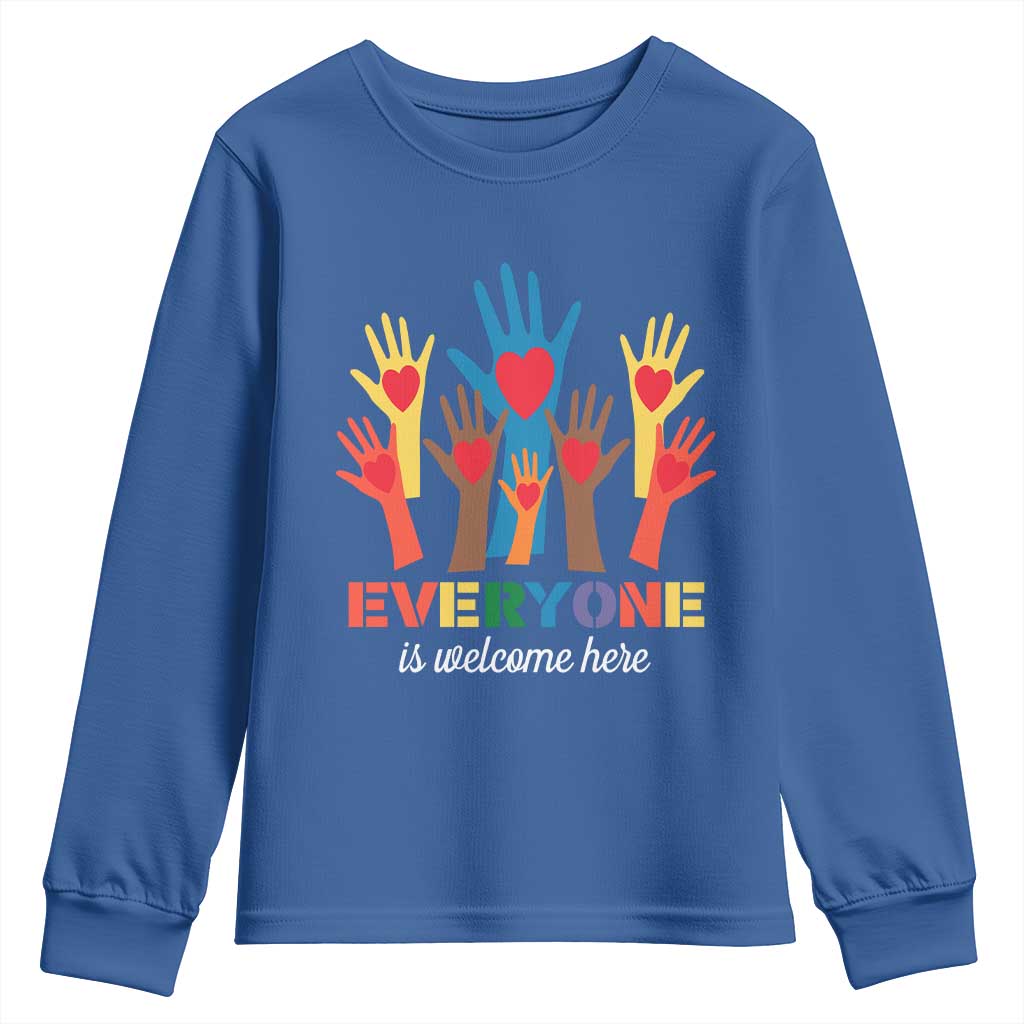 Everyone Is Welcome Here Youth Sweatshirt Equality Rainbow Fist Hands