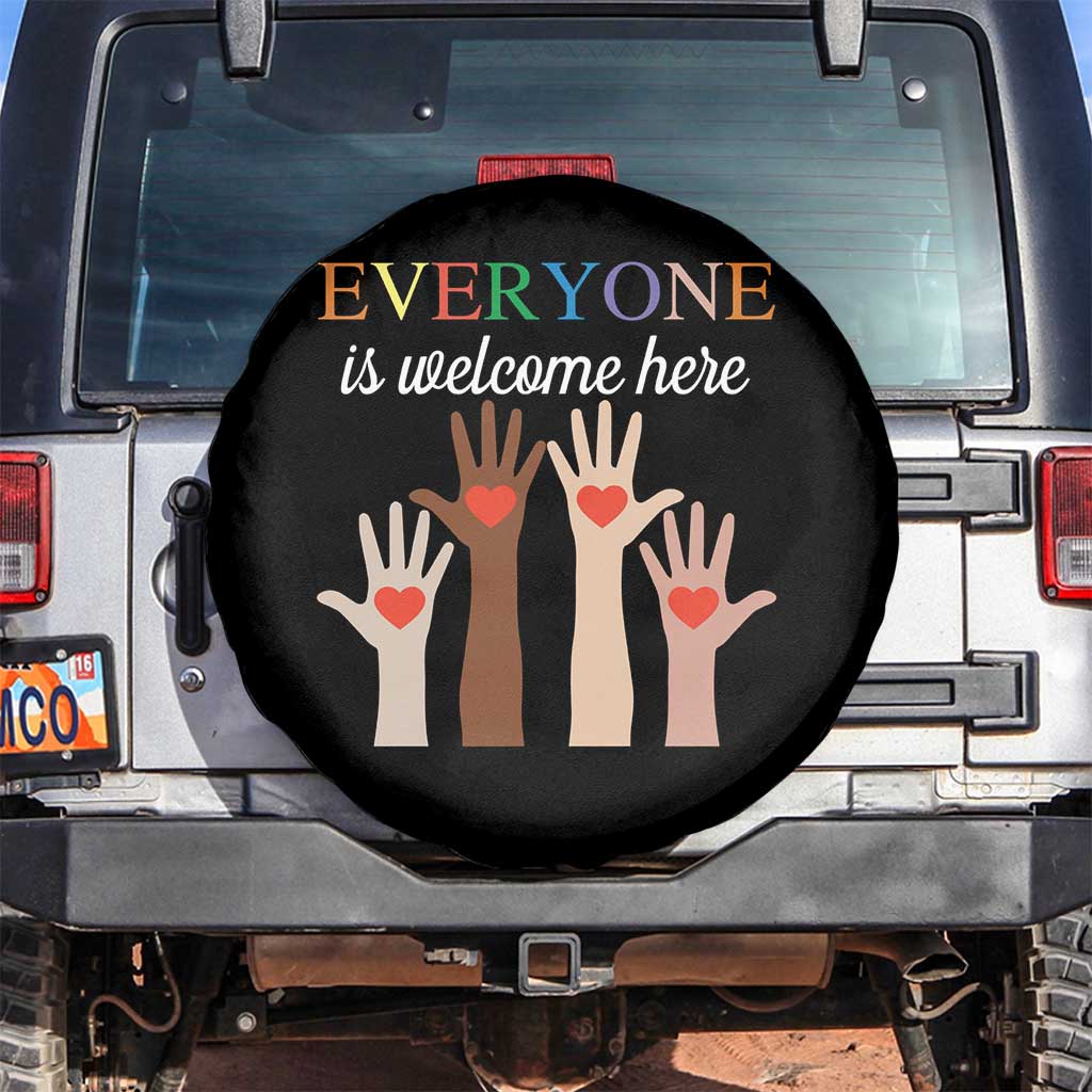 Everyone Is Welcome Here Spare Tire Cover Equality Fist Hands Hearts