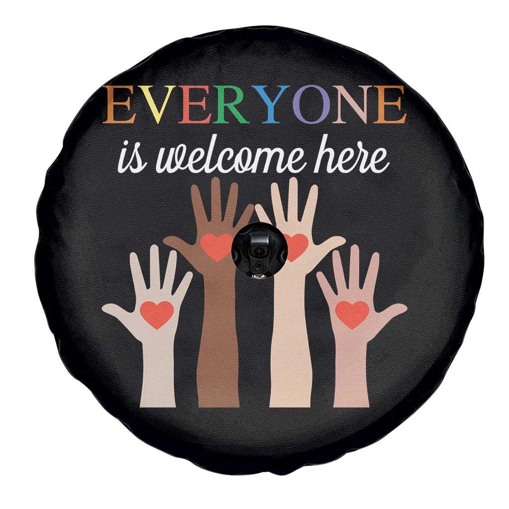 Everyone Is Welcome Here Spare Tire Cover Equality Fist Hands Hearts