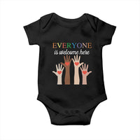 Everyone Is Welcome Here Baby Onesie Equality Fist Hands Hearts